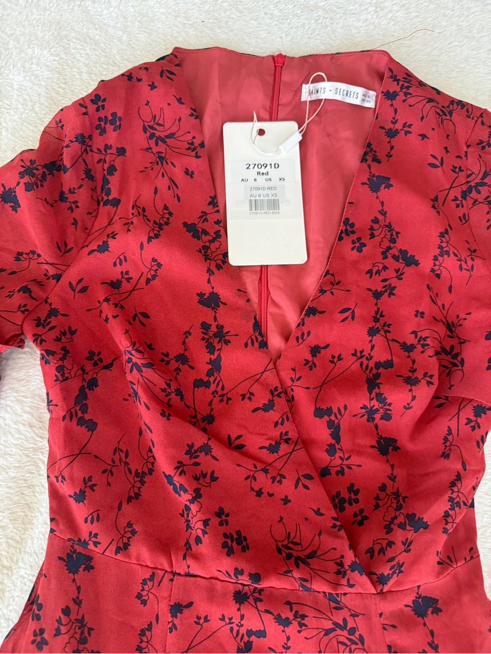 Red Floral Ruffle Long Sleeve Dress - Picture 2 of 4